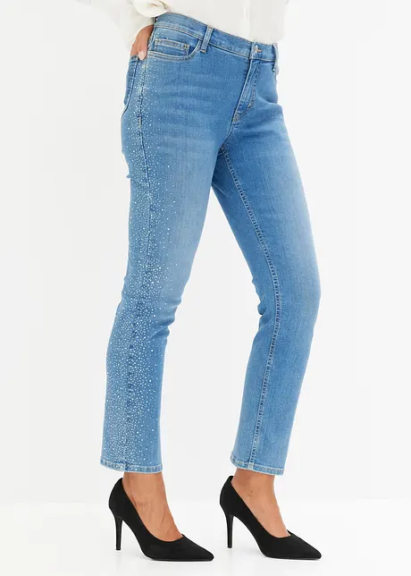 Straight-jeans med strasspynt, bonprix