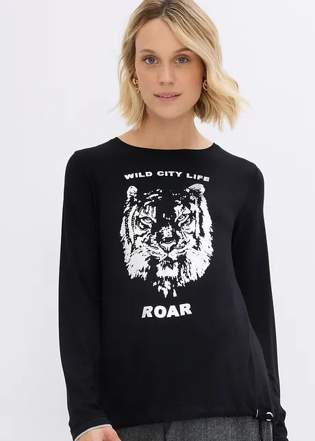 Langermet topp med tiger-print, bonprix