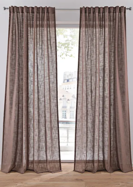Gardin i lin-look med resirkulert polyester (2-pack), bonprix