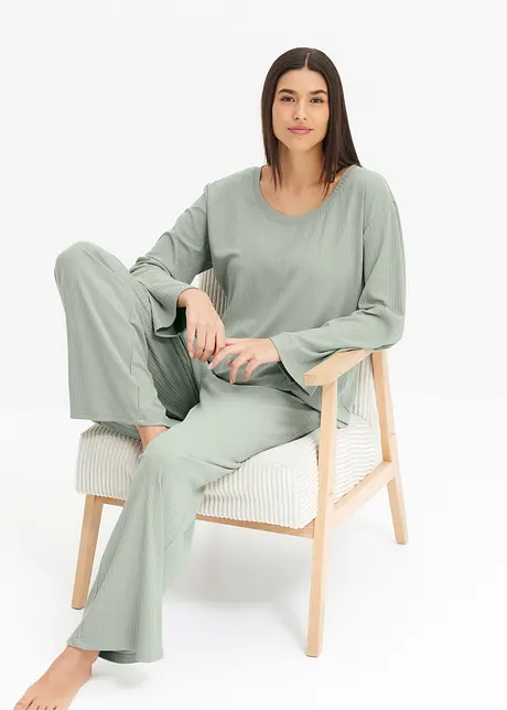 Pyjamas med vid bukse i viskose i strikket look, bonprix