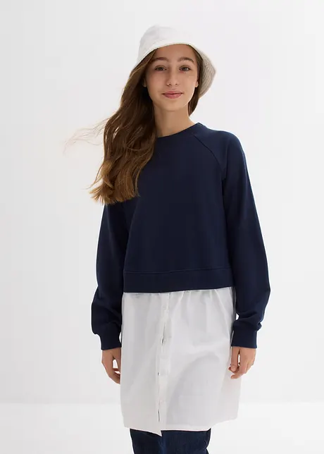 Sweatshirt med bluseinnfelling, bonprix