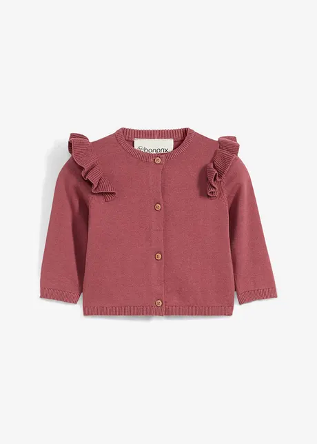 Finstrikket cardigan med volanger, bonprix