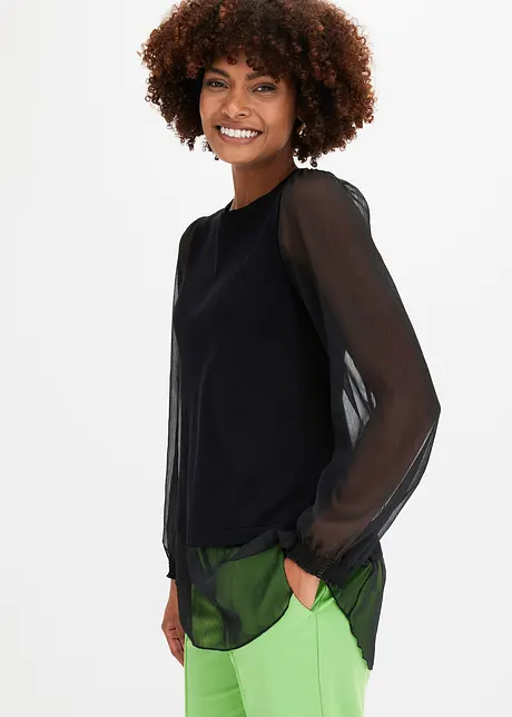 Genser med ermer i chiffon, bonprix
