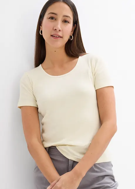 Topp i ribbemateriale i økologisk bomull (2-pack), bonprix