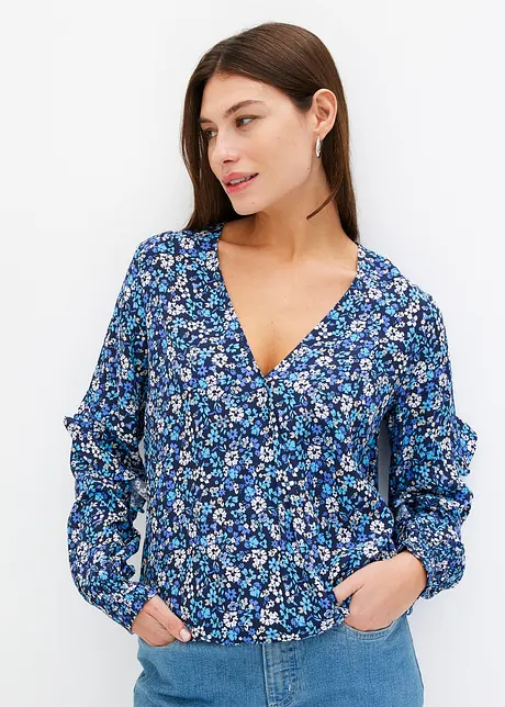 Mønstret bluse med volang, bonprix