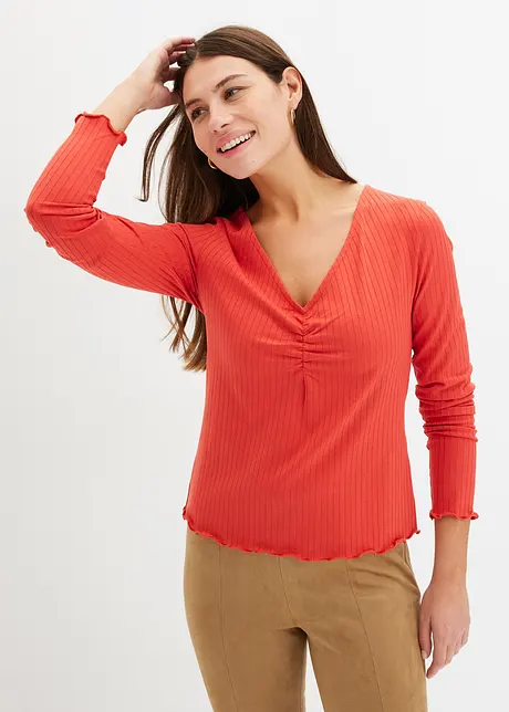 Ribbet topp med V-hals, bonprix