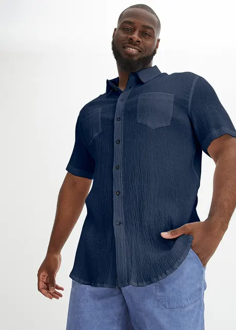 Kortermet crinkle skjorte i 100% bomull, bonprix