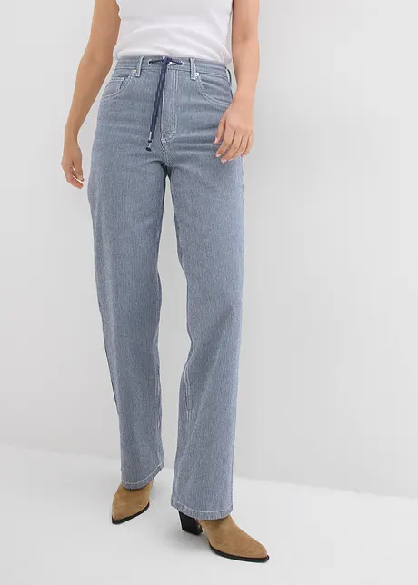 Loose Straight-jeans, High Waist, stripemønster, bonprix