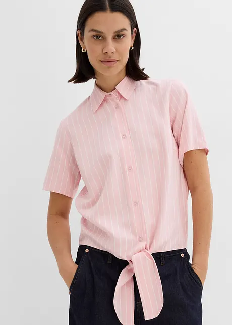Kortermet bluse med knute-detalj og stripemønster, bonprix