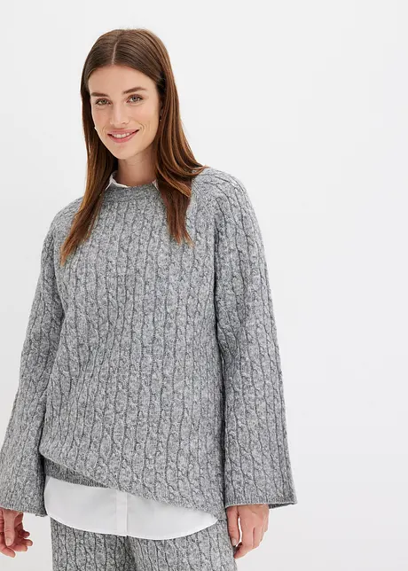 Oversized genser med flettemønster, bonprix