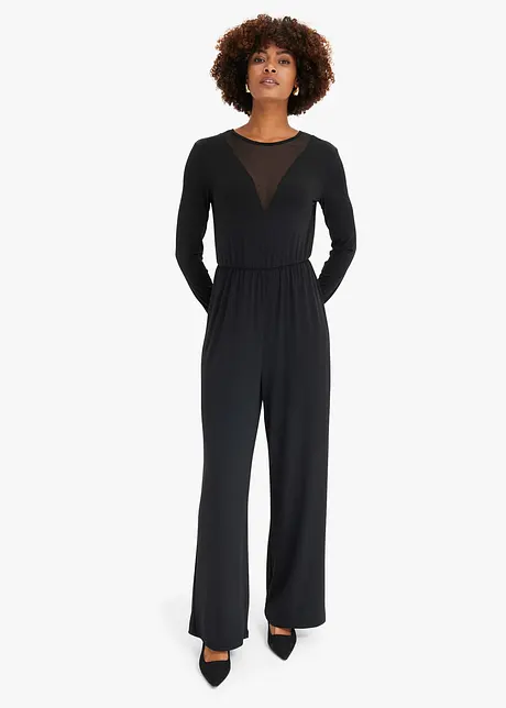 Jumpsuit i jersey med dyp utringning, bonprix