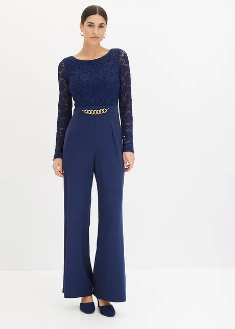 Jumpsuit med blonder og kjede-detalj, bonprix