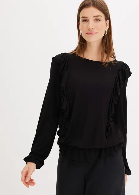 Trikotbluse med volanger, bonprix