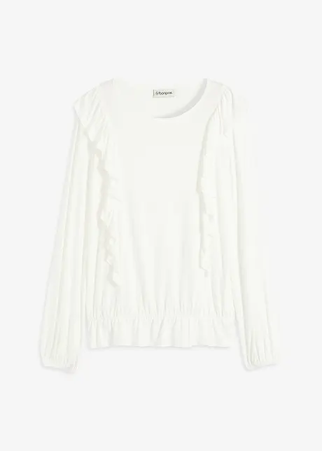 Trikotbluse med volanger, bonprix