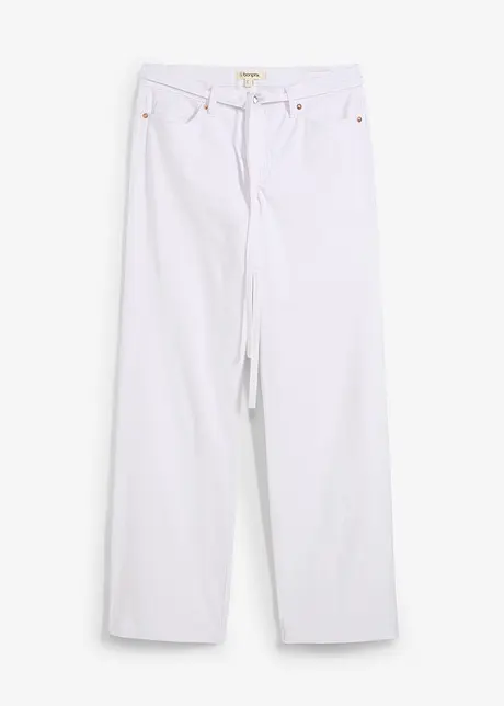 Wide Leg-jeans, Mid Waist, med belte, bonprix