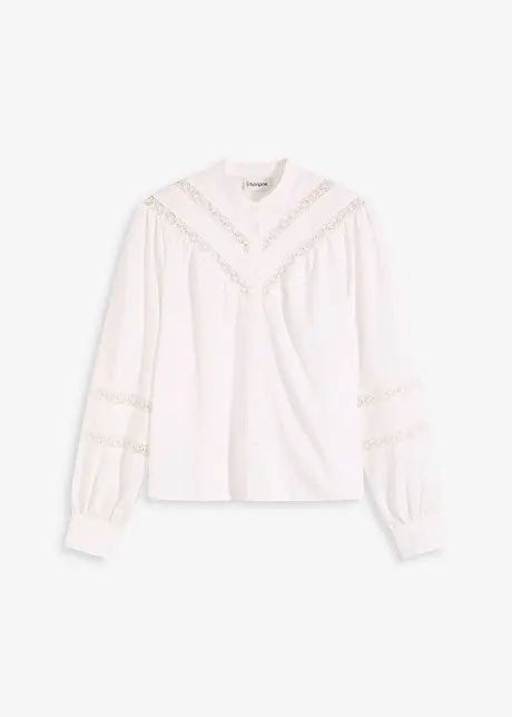Bluse med lin og chrochet-innfellinger, bonprix