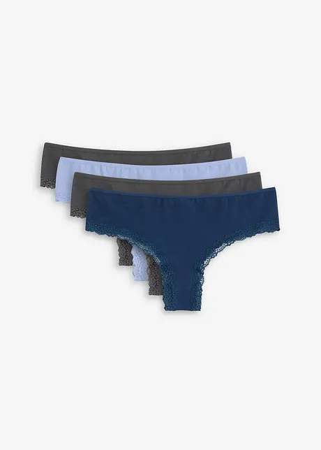 Brazilian-truse i ribbet materiale med økologisk bomull og blonder (4-pack), bonprix
