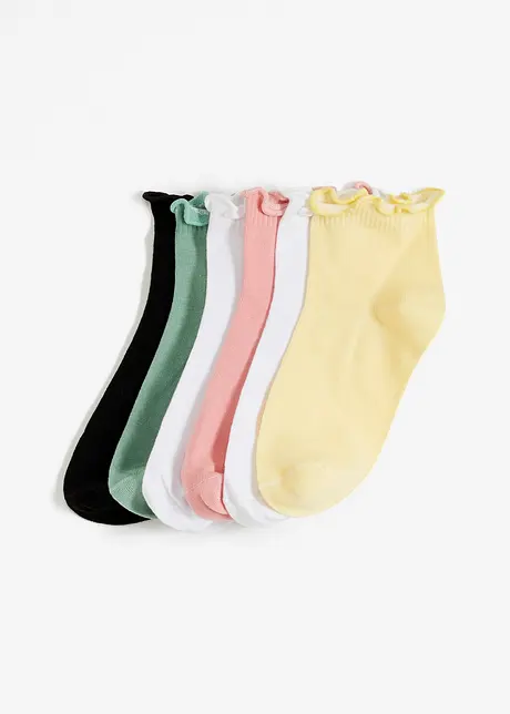 Korte sokker med bølgekant og økologisk bomull (6-pack), bonprix