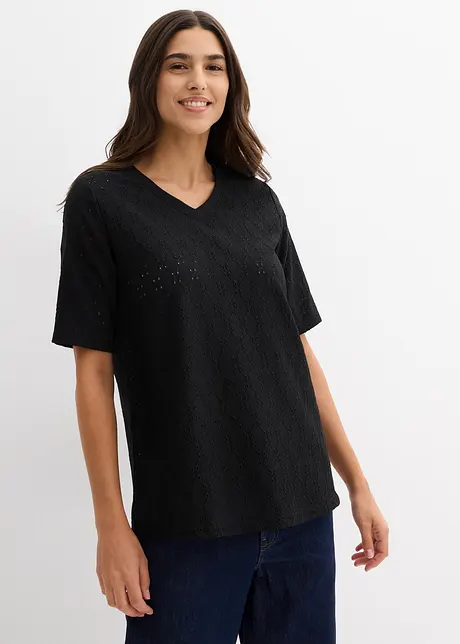 Topp av krepp med hullbroderi, bonprix