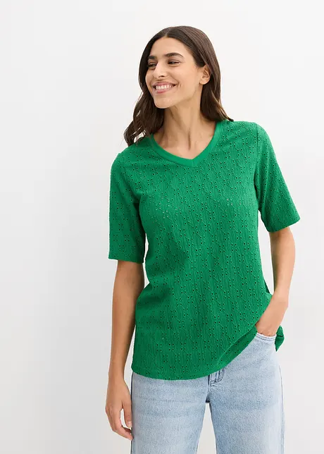 Topp av krepp med hullbroderi, bonprix