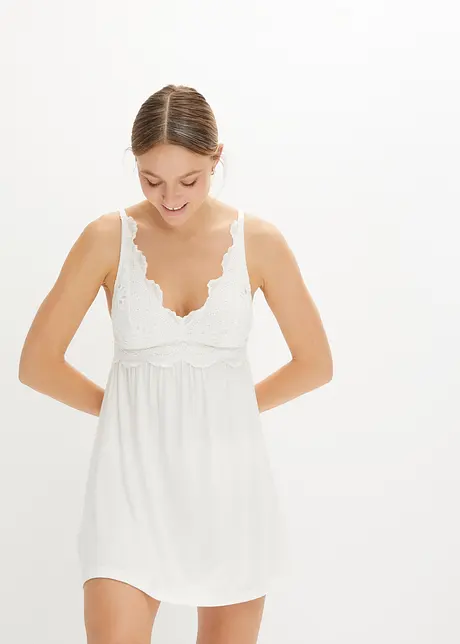 Neglisjé i viskose med nydelig hullbroderi, bonprix