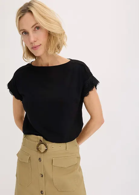 Topp i viskose med blonder, bonprix