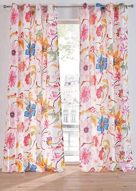 Gardin i resirkulert polyester med trykt blomstermønster (1-pack), bonprix