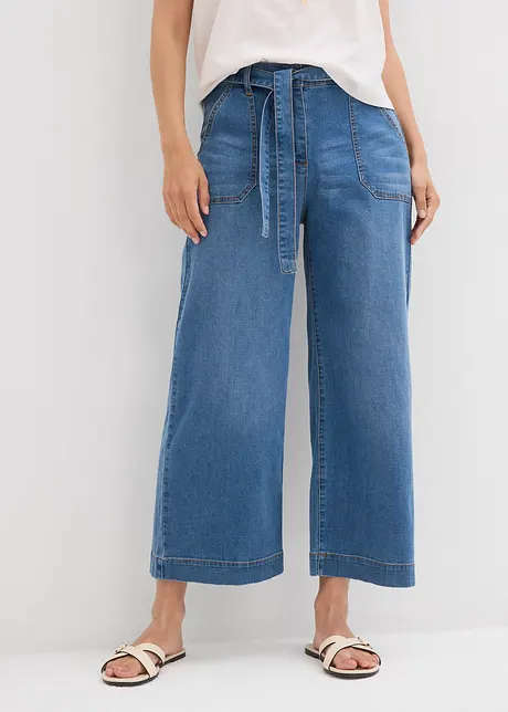 Wide Leg-jeans High Waist, komfortlinning cropped, bonprix