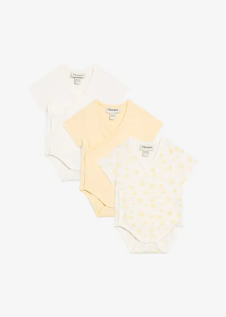 Omslagsbody til baby i 100% økologisk bomull med korte ermer (3-pack), bonprix