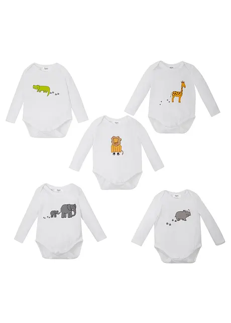 Langermet body til baby av økologisk bomull (5-pack), bonprix