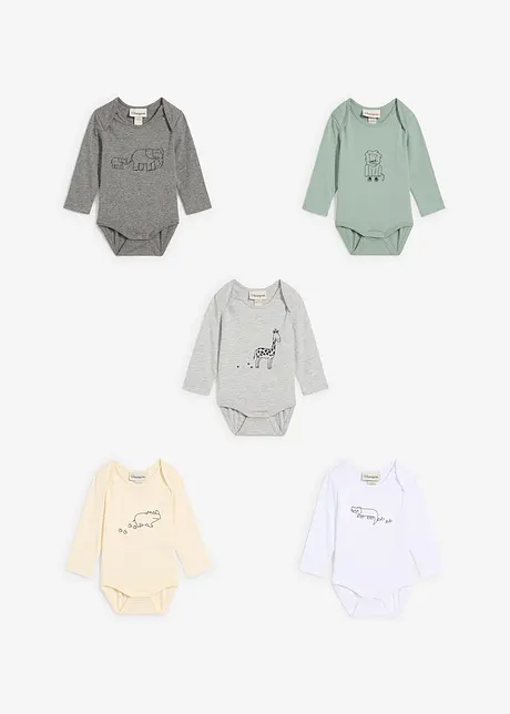 Langermet body til baby av økologisk bomull (5-pack), bonprix