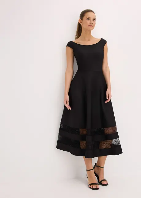 Off shoulder-kjole med blonder og belte, bonprix