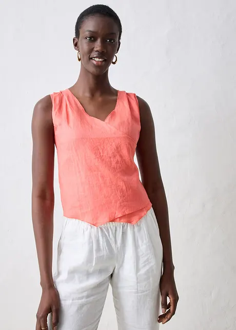 Blusetopp i 100% lin og omslagslook, bonprix