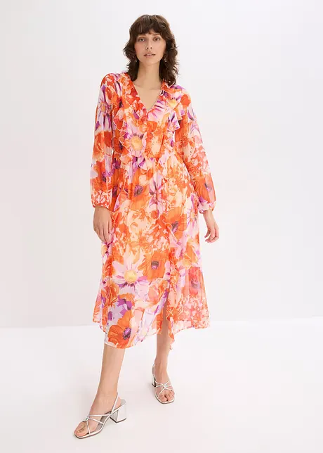 Chiffonkjole med volanger, bonprix