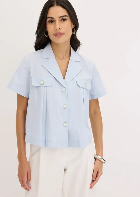 Kortarmet bluse i bomullspoplin, bonprix