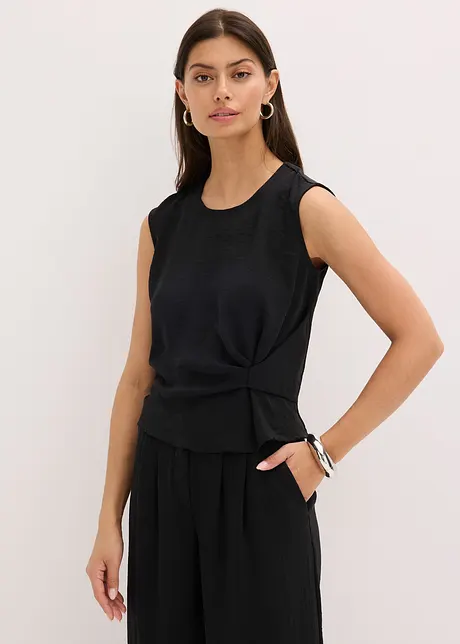 Ermeløs bluse med knute, bonprix