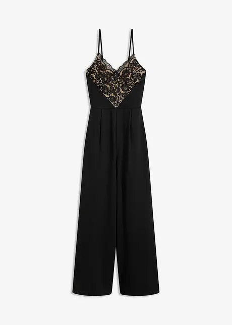 Jumpsuit i jersey med blonder, bonprix