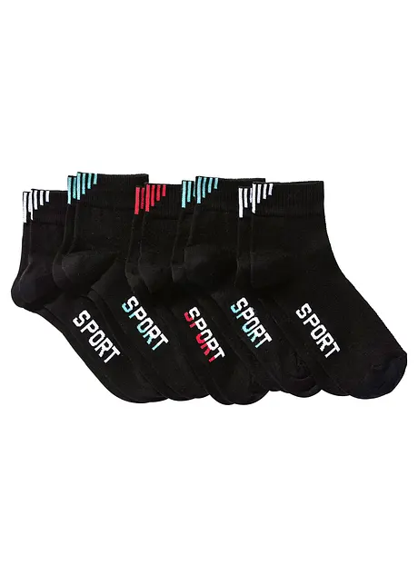 Treningssokker med tekst (5-pack) med økologisk bomull, bonprix