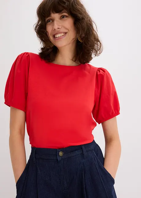 Jerseytopp med ermer av bomullspopelin, bonprix