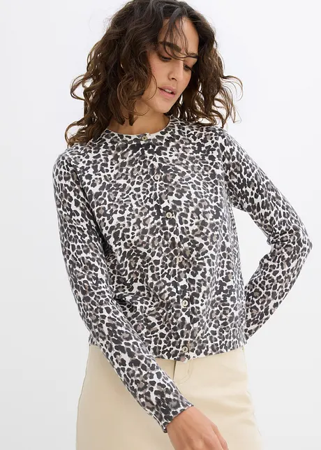 Finstrikket jakke med leopardmønster, bonprix