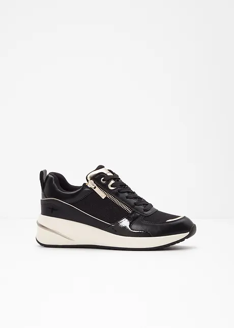 Trendy sneakers fra Tamaris med glitrende overmateriale og detaljer i reptil- og lakkstil, Tamaris