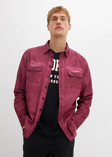 Langermet skjorte i 100% bomull i vasket look, bonprix