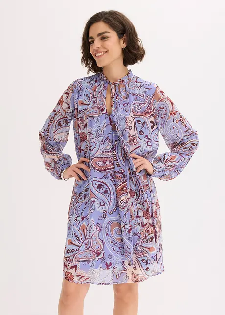 Tunikakjole i chiffon med knyting i halsen, bonprix