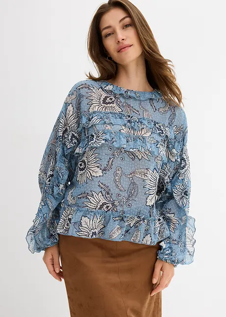 Chiffonbluse med rysjer, bonprix