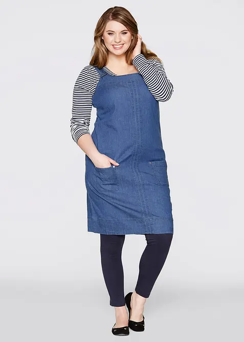 Knelang kjole i bomullsdenim med seler, bonprix