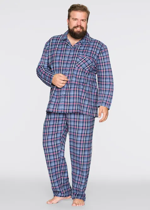 Pyjamas av myk flanell med knappestolpe og lange ermer., bonprix