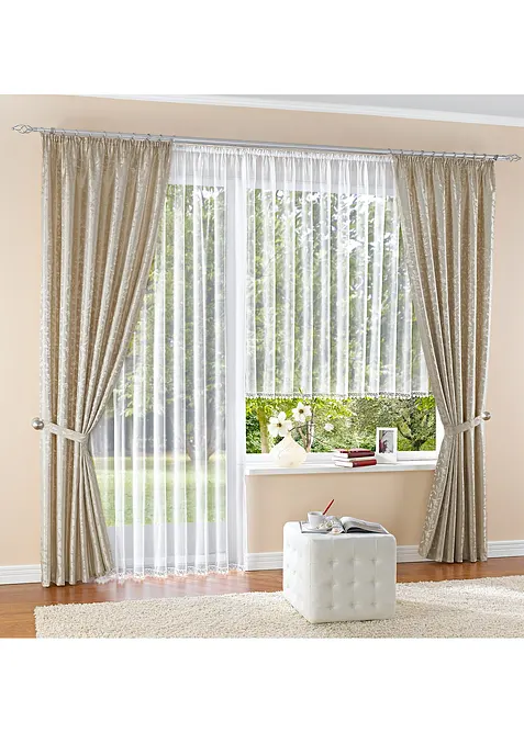 Gardin med resirkulert polyester og blondekant, bonprix