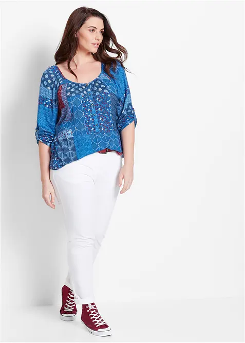 Crinkle blusetunika med lange ermer, bonprix