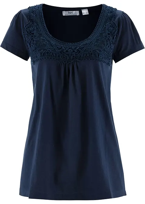 Bomullstopp med blonder, kortermet, bonprix