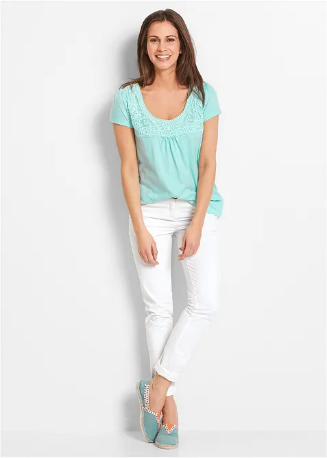 Bomullstopp med blonder, kortermet, bonprix